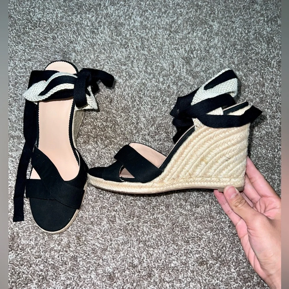 J. Crew Canvas Lace Up Espadrille Wedges